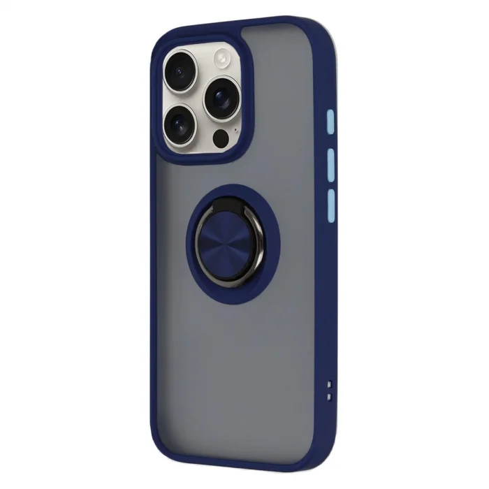 İphone 16 Pro Max Kılıf Montreal Yüzüklü Silikon Kapak - Lacivert