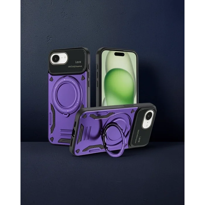 iPhone 16E Kılıf Joy Lens Standlı Kapak - Mor