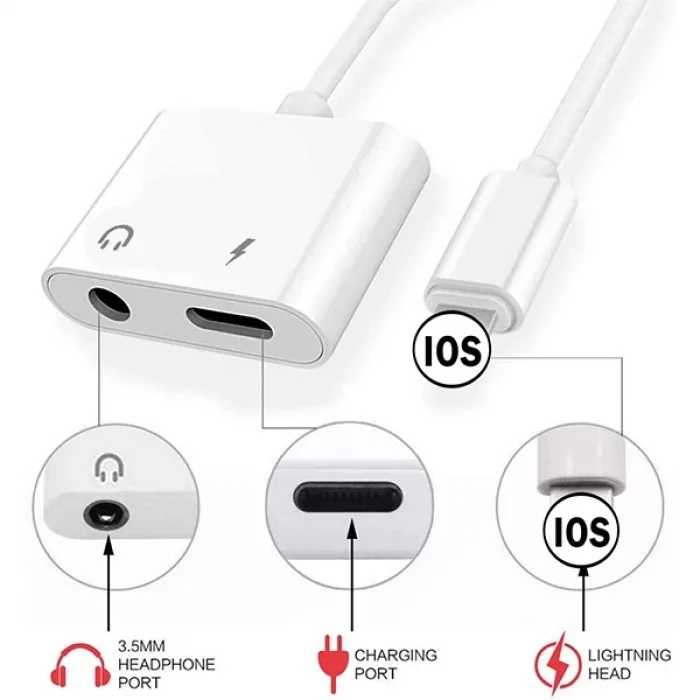 İPhone-3.5mm Kulaklık Ve Şarj Dönüştürücü Başlık Adaptör Kablo-(5775)