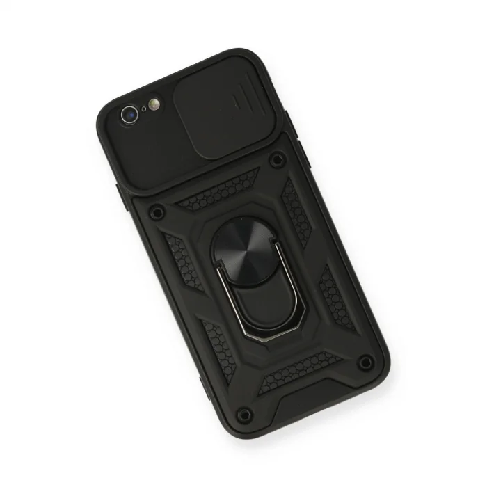 İphone 6 Kılıf Pars Lens Yüzüklü Silikon - Siyah