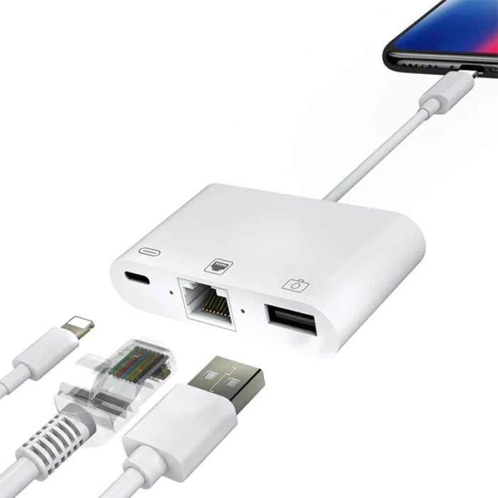 İPhone/İPad 3İN1 Ethernet RJ45 Ve Usb Kamera Adaptörü NK107-(5775)