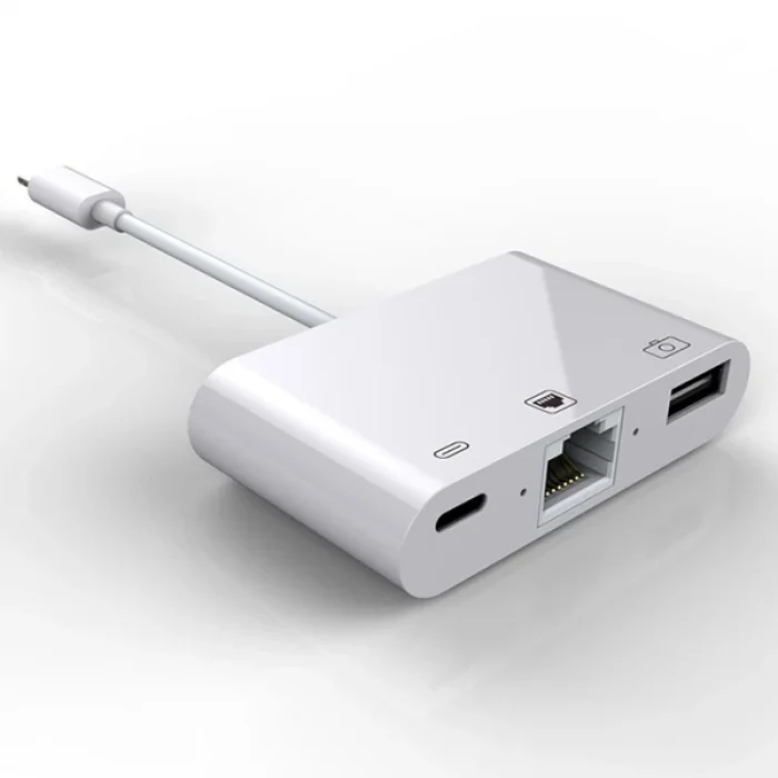 İPhone/İPad 3İN1 Ethernet RJ45 Ve Usb Kamera Adaptörü NK107-(5775)