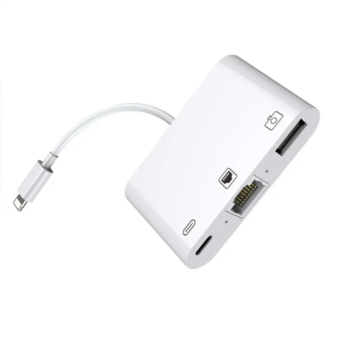 İPhone/İPad 3İN1 Ethernet RJ45 Ve Usb Kamera Adaptörü NK107-(5775)