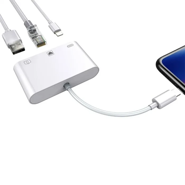 İPhone/İPad 3İN1 Ethernet RJ45 Ve Usb Kamera Adaptörü NK107-(5775)