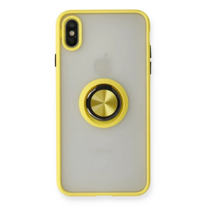 İphone X Kılıf Montreal Yüzüklü Silikon Kapak - Sarı