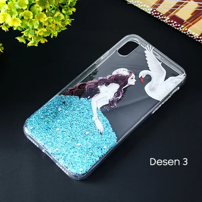 İphone X Xs 3d Diamond Elbise Şeffaf Silikon Kılıf-(5775)