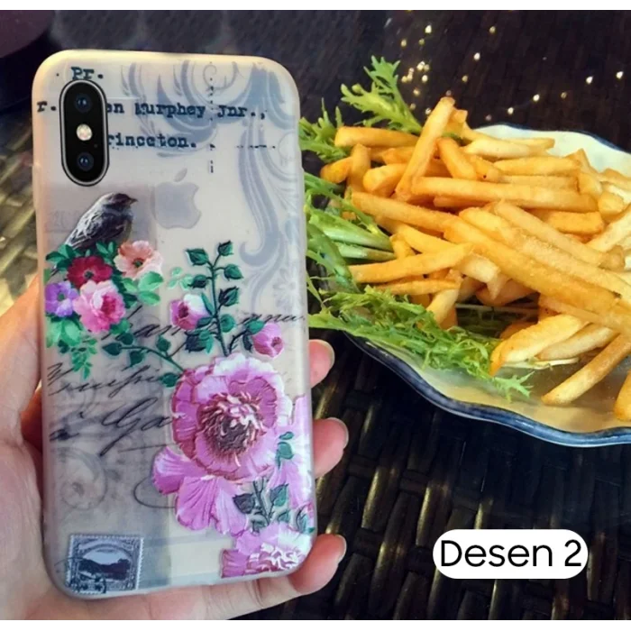 İphone X Xs 3d Gül Desenli Premium Silikon Kılıf-(5775)