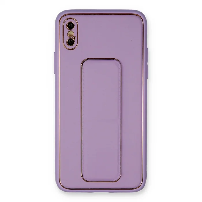 İphone Xs Max Kılıf Coco Deri Standlı Kapak - Koyu Lila