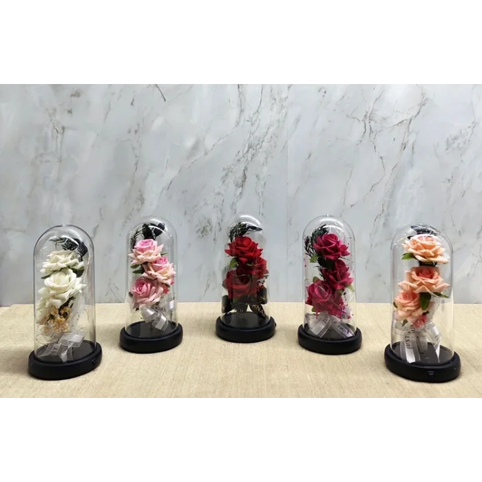 Işıklı Müzikli Cam Fanus İçinde Romantik Gül  Alk5004