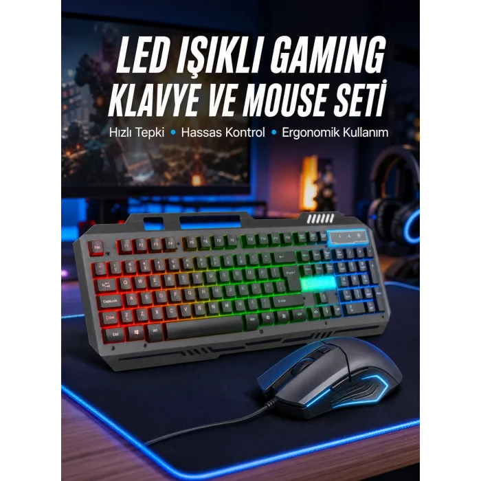 Işıklı Oyuncu Q Klavye Mouse Seti Siyah Gaming Oyuncu Klavye Yeni Nesil