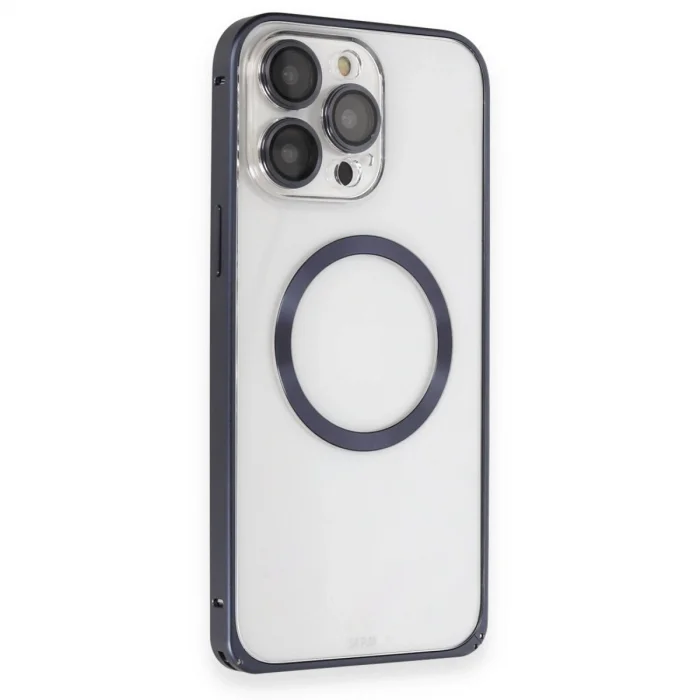 Joko İphone 15 Pro Max Kılıf Metal Bumper Magneticsafe Kapak - Lacivert