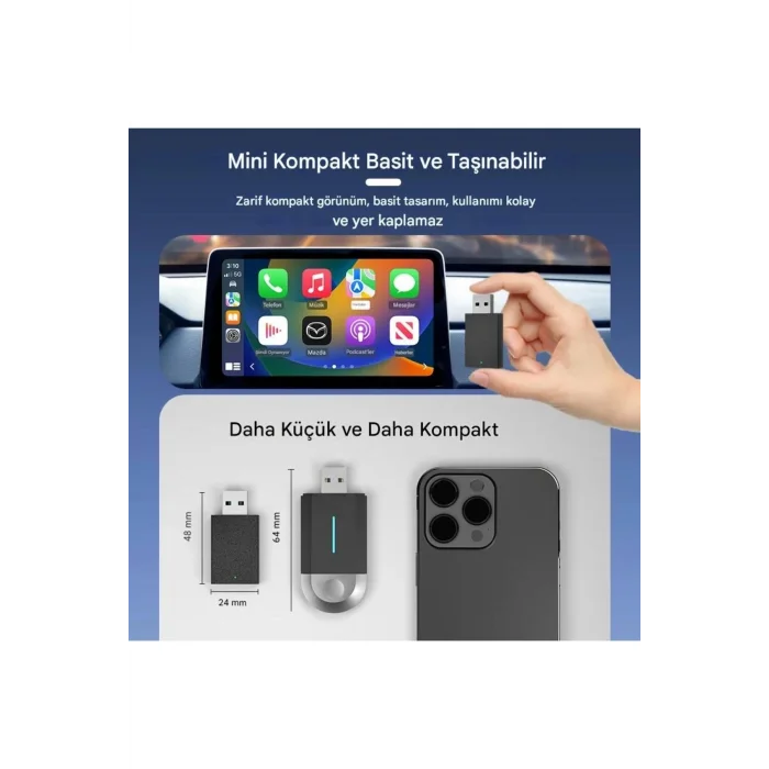 Kablosuz Android Auto/Car Play USB Dongle Cihazı