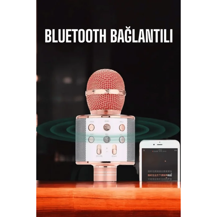 Kablosuz Bluetooth Karaoke Mikrofon USB ve AUX Girişli, Yüksek Ses Kalitesi