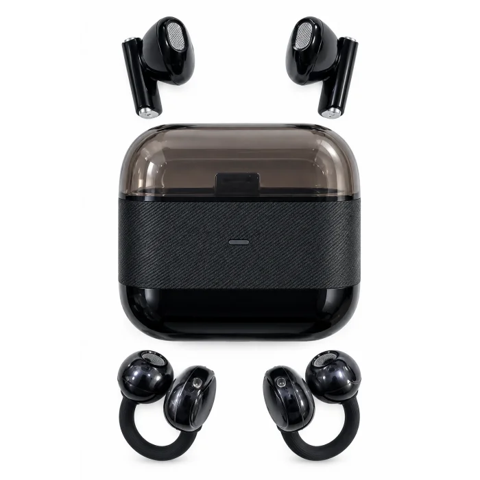 Kablosuz Bluetooth Kulaklık 2’si 1 Arada Klipsli Kulak İçi 4’lü Siyah