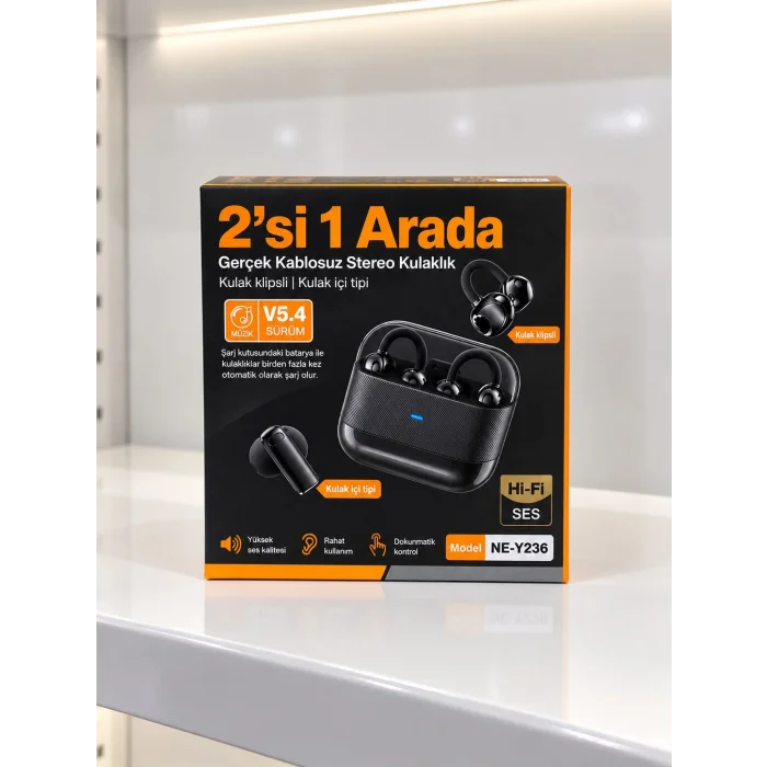 Kablosuz Bluetooth Kulaklık 4 Kulaklıklı 2’si 1 Arada Siyah