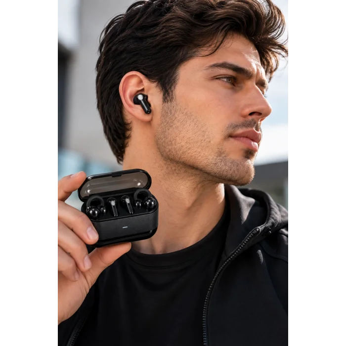 Kablosuz Bluetooth Kulaklık 4 Kulaklıklı 2’si 1 Arada Siyah