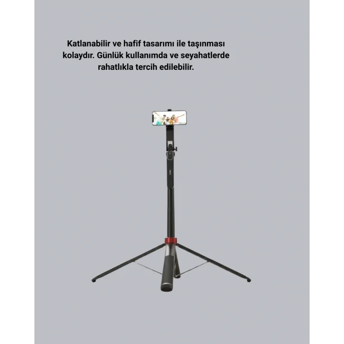 Kablosuz Çift Yaka Mikrofonu ve Tripodlu Selfie Çubuğu İçerik Üretici Seti