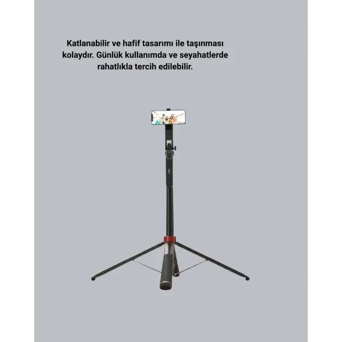 Kablosuz Çift Yaka Mikrofonu ve Tripodlu Selfie Çubuğu İçerik Üretici Seti