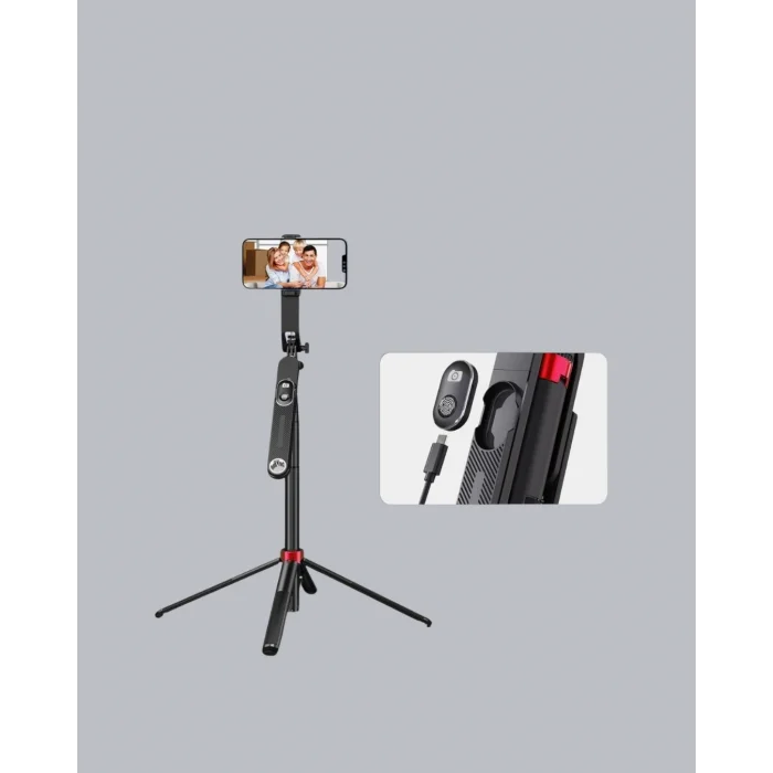 Kablosuz Çift Yaka Mikrofonu ve Tripodlu Selfie Çubuğu İçerik Üretici Seti
