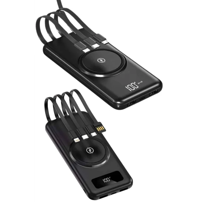Kablosuz Çoklu Şarj Girişli 10.000 Mah Kablolu Powerbank Taşınabilir