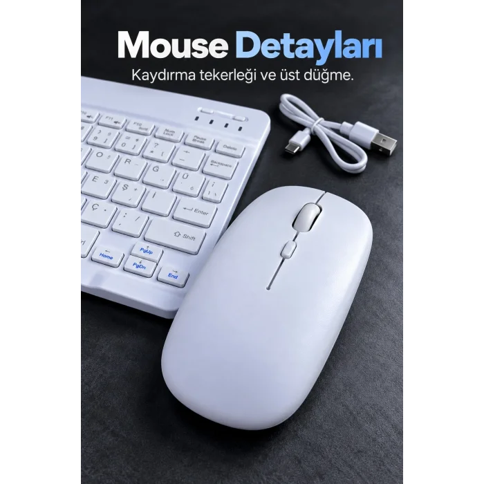 Kablosuz Klavye Mouse Seti Beyaz Türkçe Q