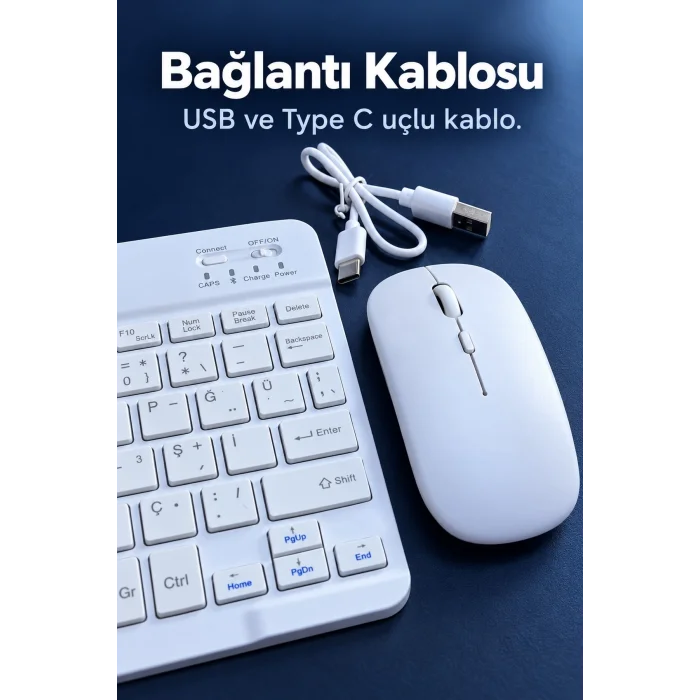 Kablosuz Klavye Mouse Seti Beyaz Türkçe Q