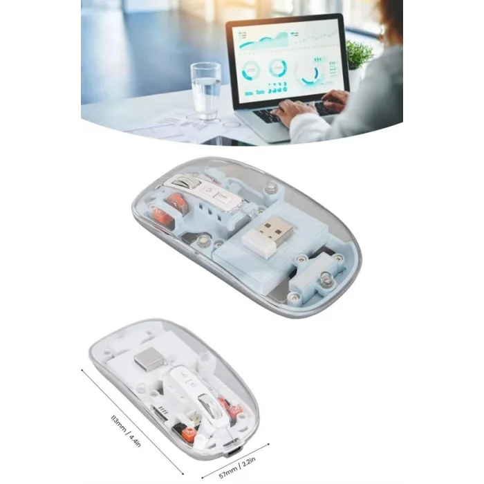 Kablosuz Mouse Fare Şarjlı Bluetooth Wireless Çift Modlu Sessiz
