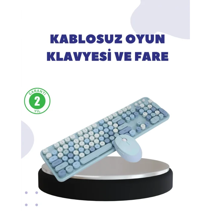 Kablosuz Retro Klavye ve Mouse Seti – 104 Tuşlu Sessiz Yazım