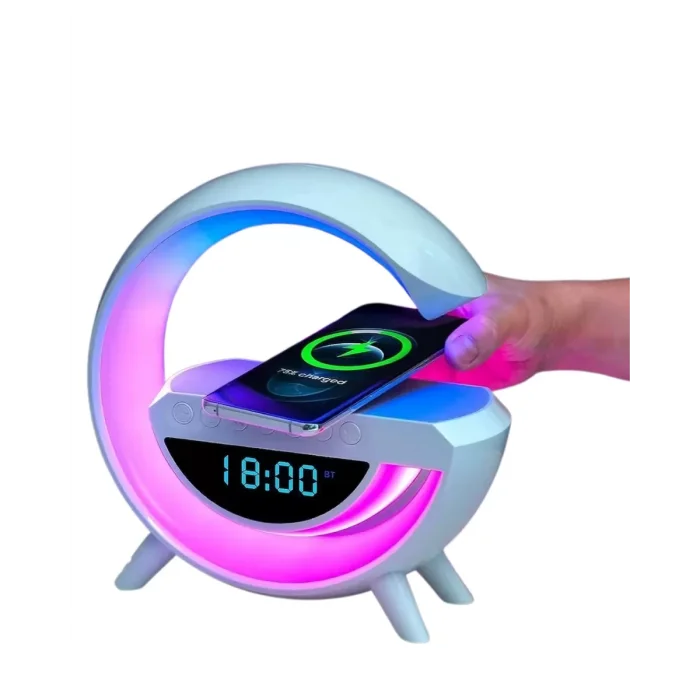 Kablosuz Şarjlı Bluetooth Hoparlör RGB Işık Gece Lambası Dijital Saat