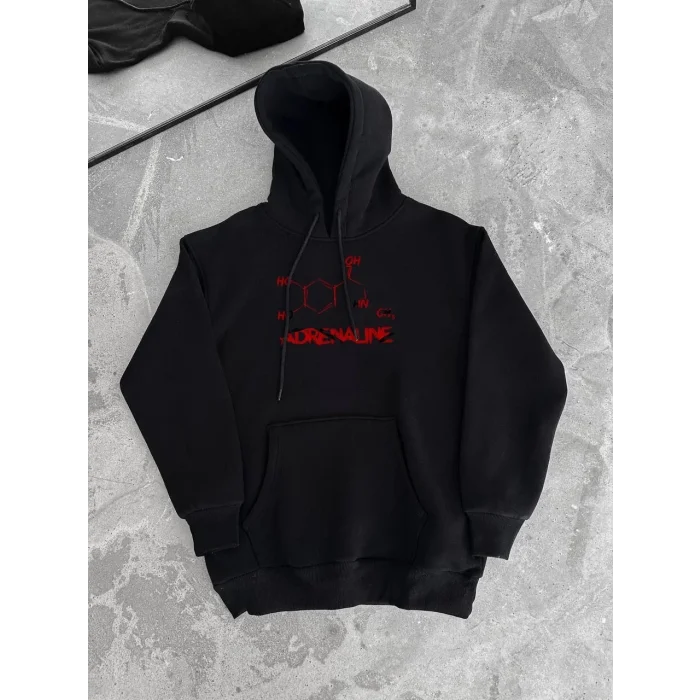Kadın Oversize Kapüşonlu Cepli Baskılı 3 İplik Pamuklu Hoodie Sweatshirt - Siyah