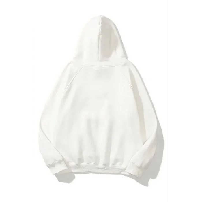 Kadın Kapüşonlu Kanguru Cepli 3 İplik Pamuklu Düz Hoodie Sweatshirt - Beyaz