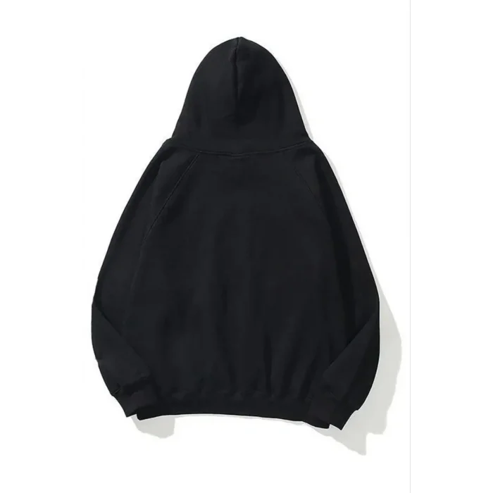 Kadın Kapüşonlu Kanguru Cepli 3 İplik Pamuklu Düz Hoodie Sweatshirt - Siyah