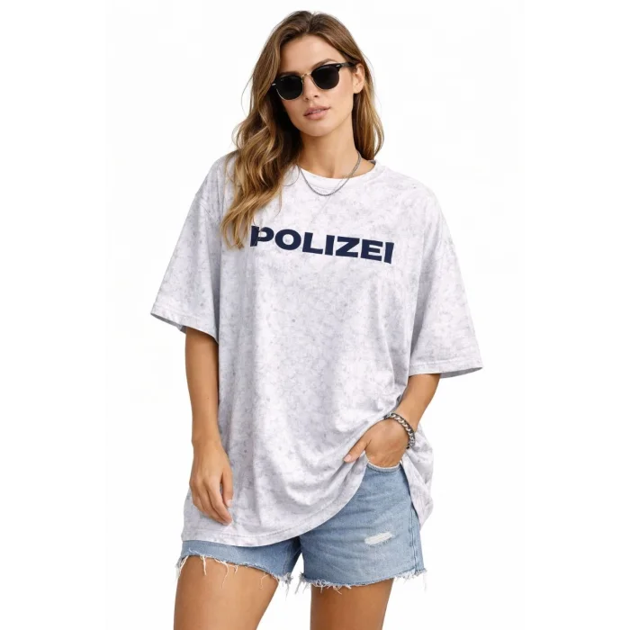 Kadın Asit Yıkamalı Oversize Tişört ön ve Arkası Baskılı %100 Pamuk Street Style T-Shirt - Beyaz