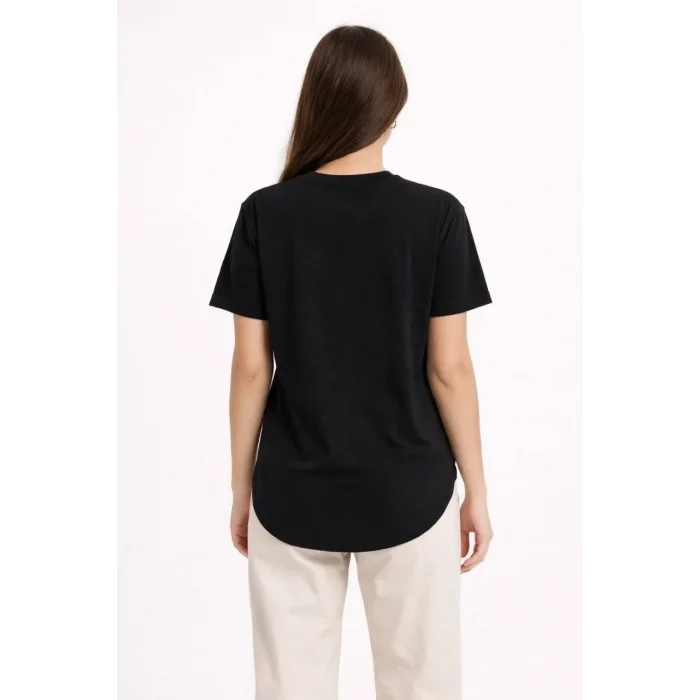 Kadın Basic T-Shirt Kısa Kol Bisiklet Yaka Oval Kesim Tişört - Siyah