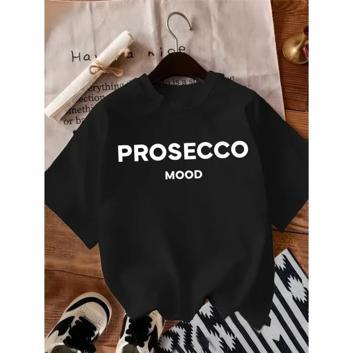 Kadın Kısa Kol Yazlık Tişört Bisiklet Yaka Baskılı Oversize T-Shirt - Siyah