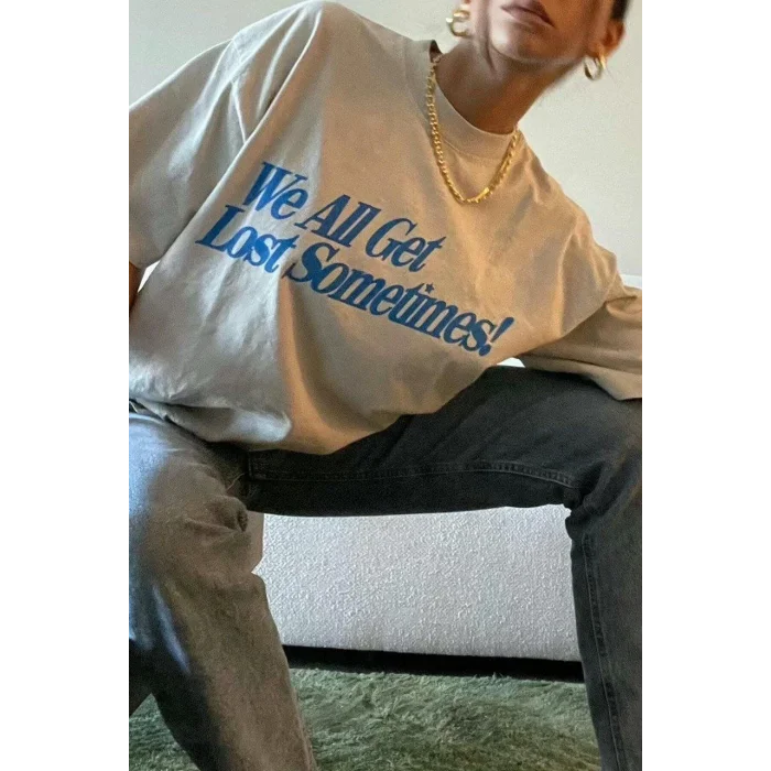 Kadın Baskılı Oversize kısa kol T-Shirt - Beyaz