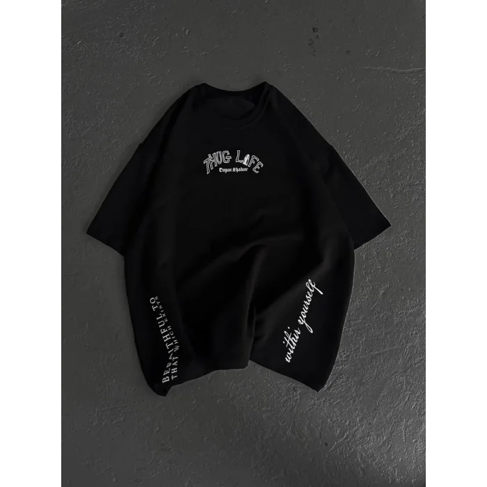 Kadın Kısa Kol Tişört Bisiklet Yaka Filistin Poşülü Baskılı T-Shirt - Siyah