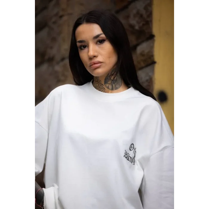 kadın Tişort Bisiklet Yaka Baskılı yazlık Kısa kol Oversize T-Shirt - Beyaz