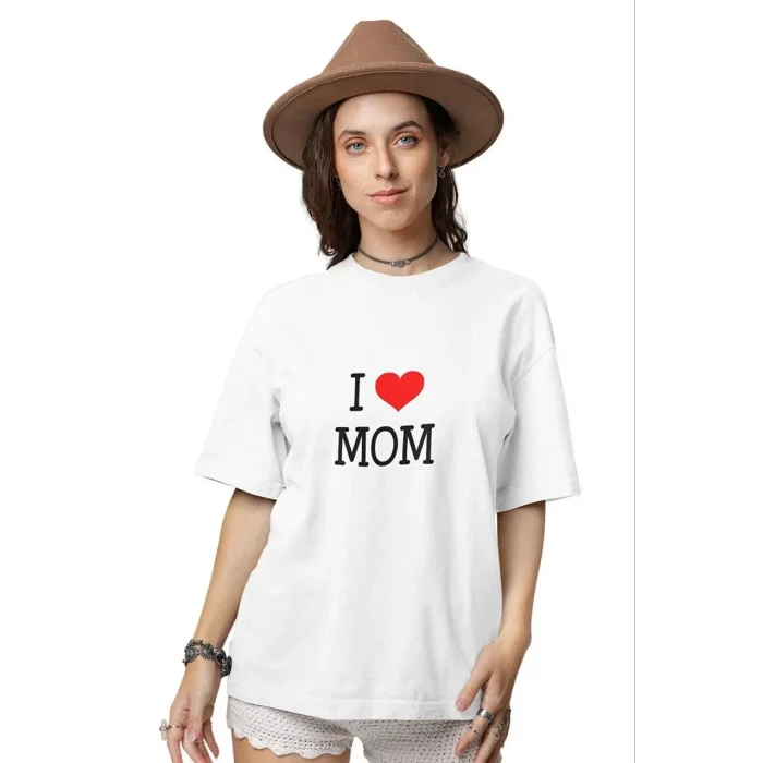 kadın Bisiklet Yaka Baskılı Oversize Kısa kol  T-Shirt - Beyaz