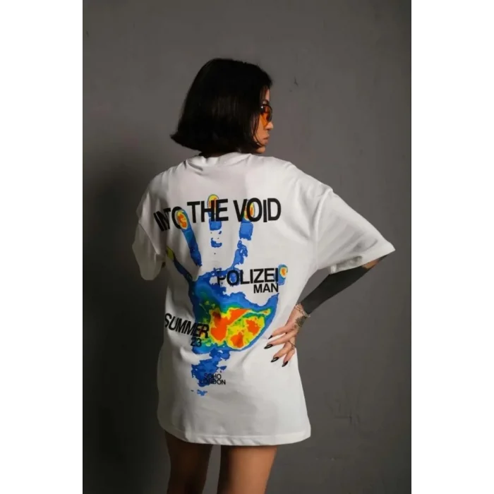 kadın Bisiklet Yaka Baskılı Oversize Kısa kol T-Shirt - Beyaz