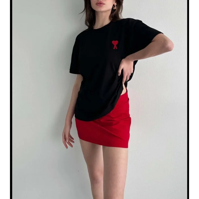 Kadın Tişört Bisiklet Yaka Baskılı Oversize Kısa Kol T-Shirt - Siyah