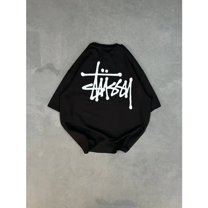 kadın Bisiklet Yaka Baskılı Oversize  Kısa kol T-Shirt - Siyah