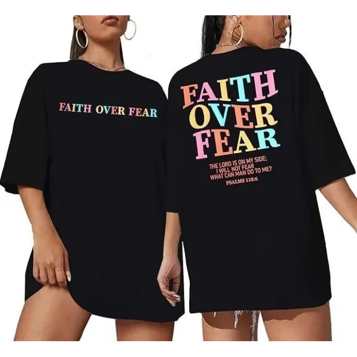 Kadın Baskılı T-Shirt Kısa Kol Bisiklet Yaka Oversize Rahat Kalıp Tişört - Siyah