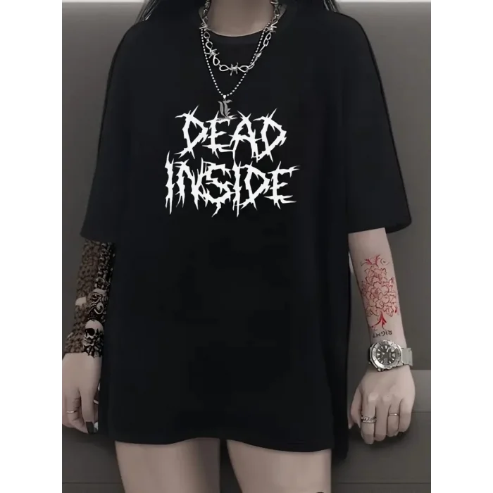 Kadın T-shirt Bisiklet Yaka Oversize Kısa Kollu Tişört - Siyah