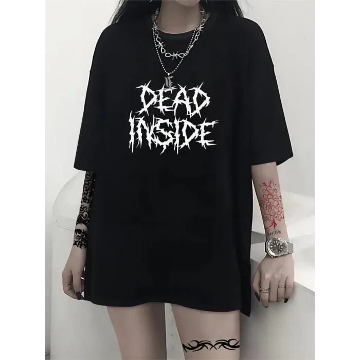 Kadın T-shirt Bisiklet Yaka Oversize Kısa Kollu Tişört - Siyah