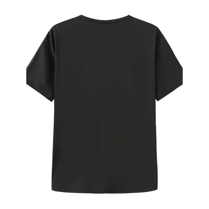 Kadın T-shirt Bisiklet Yaka Oversize Kısa Kollu Tişört - Siyah