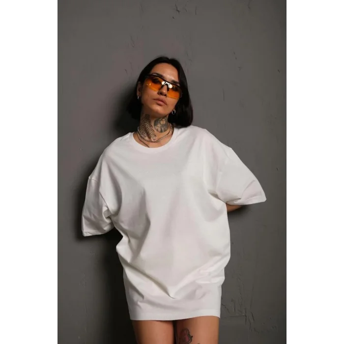 Kadın Tişört Yazlık Düz Kısa kol Penye T-shirt - Beyaz