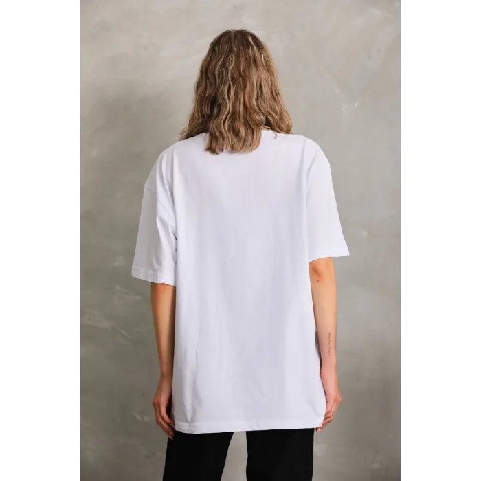 Kadın Düz  Kısa kol Penye T-shirt - Beyaz