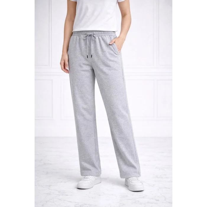 Kadın Düz Paça Beli Lastikli İpli Günlük Spor Eşofman Altı Rahat Fit - Gri