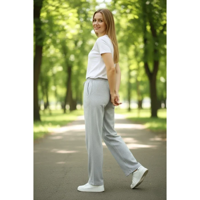 Kadın Düz Paça Beli Lastikli İpli Günlük Spor Eşofman Altı Rahat Fit - Gri